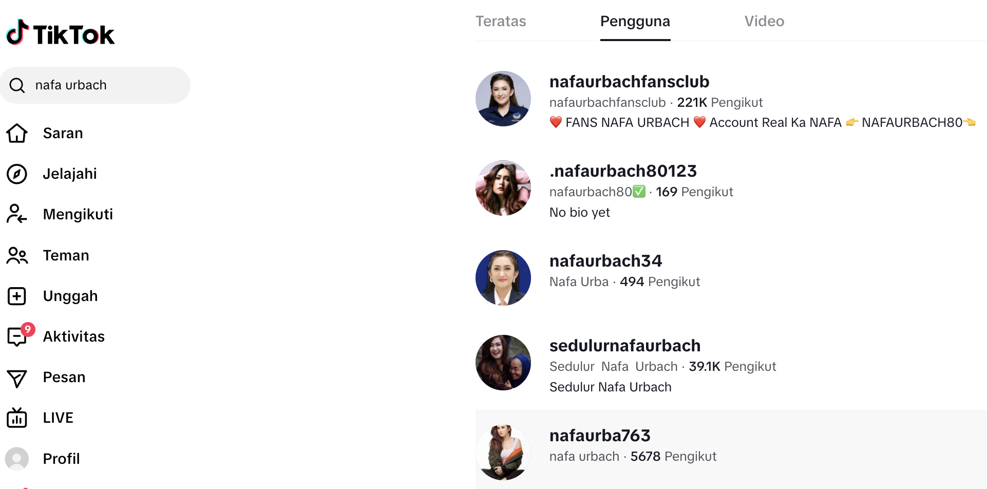Akun TikTok Nafa Urbach ikut raib (TikTok